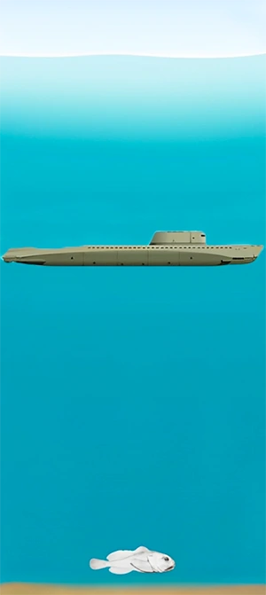 Depth comparison between submarine and blobfish underwater